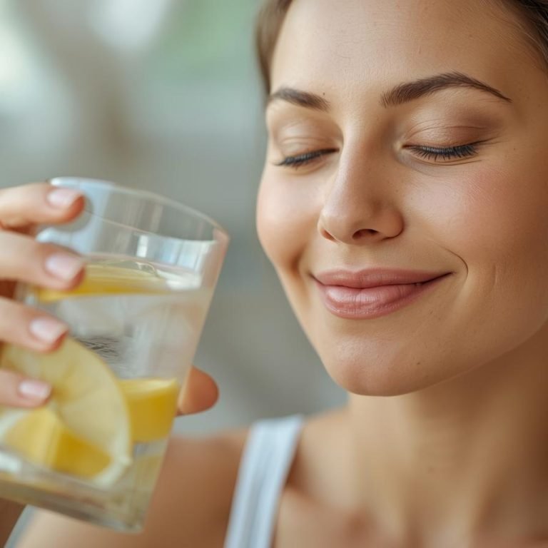 UNA MUJER AYUNANDO AGUA CON LIMON