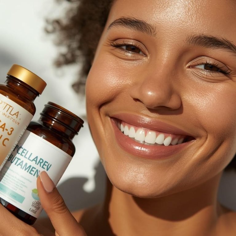 dame frasco con omega 3, vitamina e, vitamina c, colageno