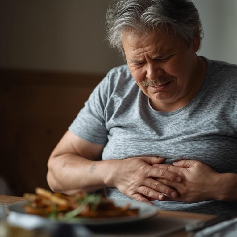 haz este escenario_ acabas de disfrutar de una deliciosa comida, pero en lugar de sentirte satisfecho, empiezas a experimentar pesadez o incomodidad imagen realista