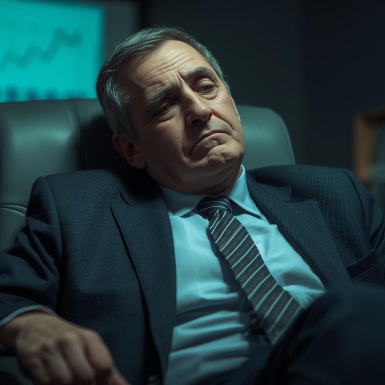 hombre cansado y fatigado en una junta de trabajo