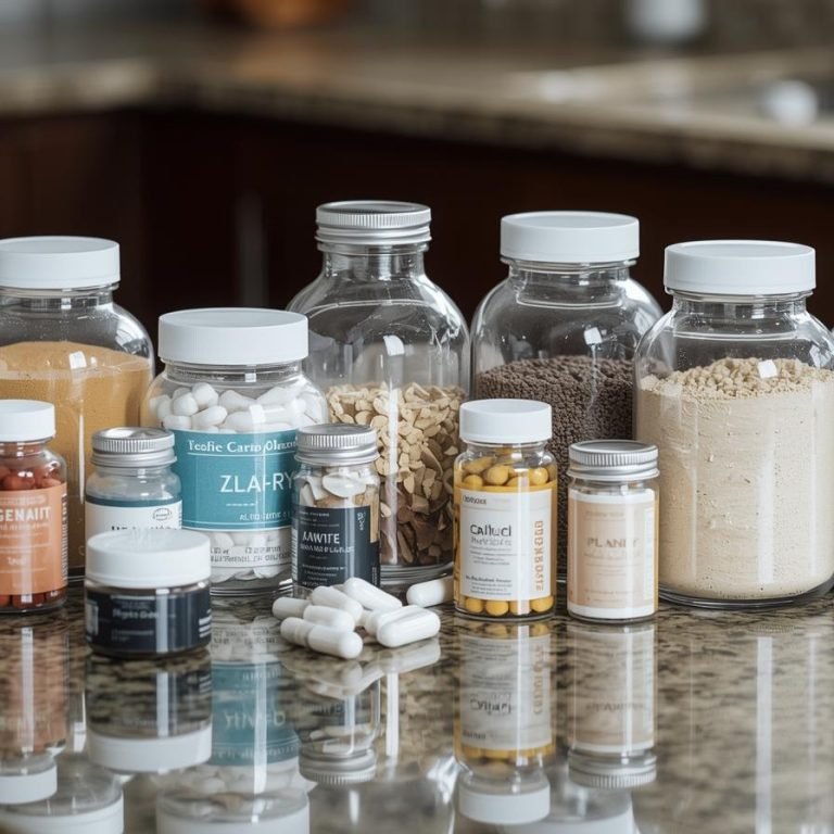 suplementos en la cocina varios frascos en la barra de granito (1)