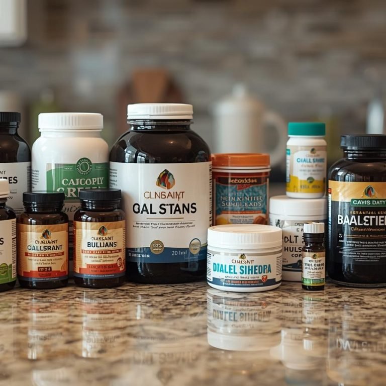 suplementos en la cocina varios frascos en la barra de granito