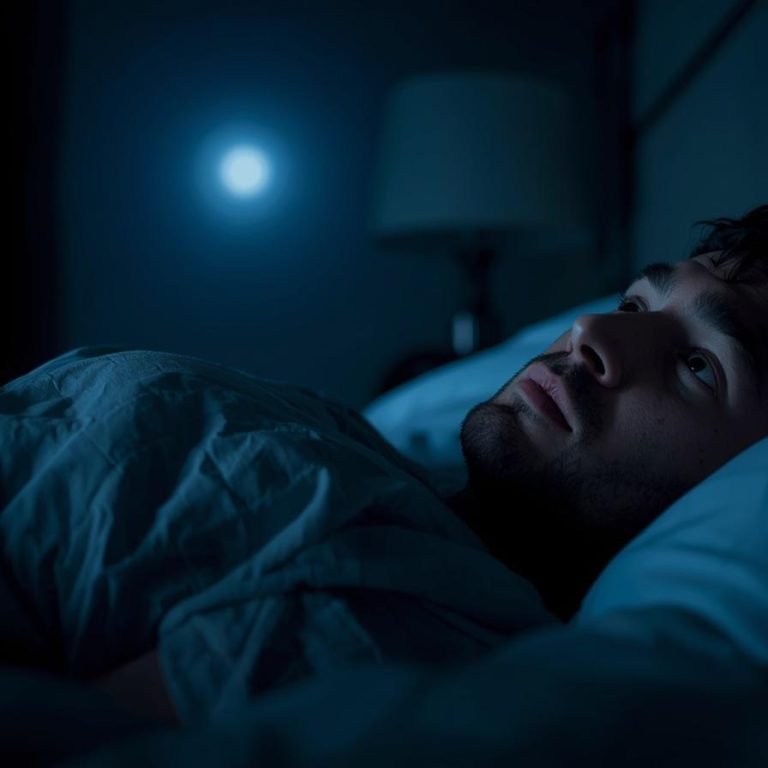 un hombre a media noche en la cama sin poder dormir