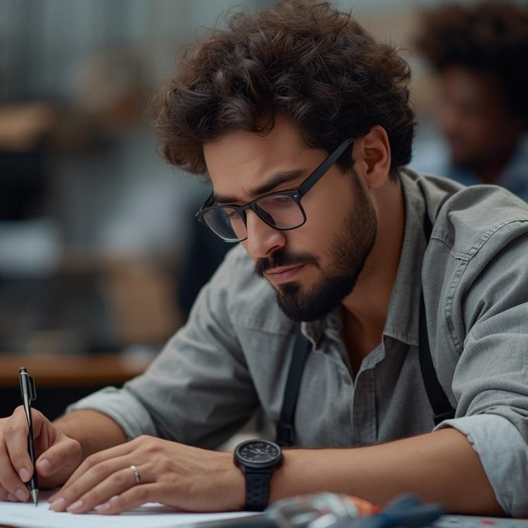 un hombre concentrado en el trabajo relajado
