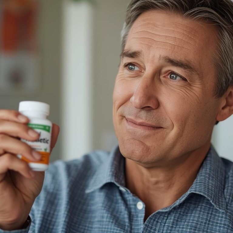 un hombre de 45 años tomando probioticos