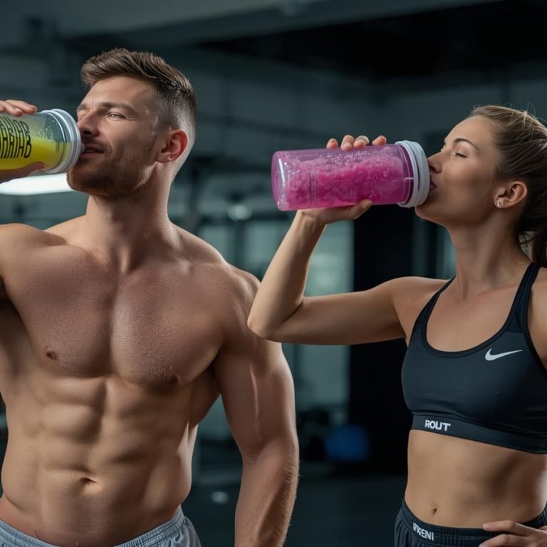 un hombre y una mujer bebiendo el Mejor Pre Entreno