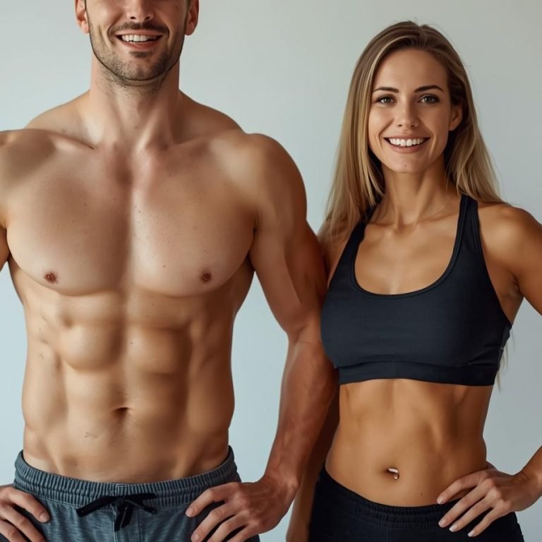 un hombre y una mujer con abdomen plano saludable