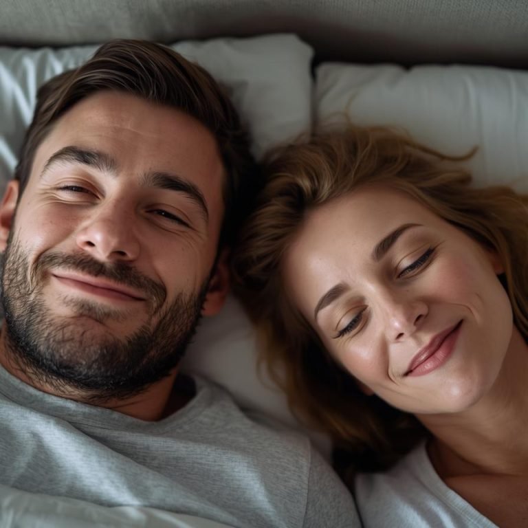 un hombre y una mujer de 46 años despertando desinflamados y felices
