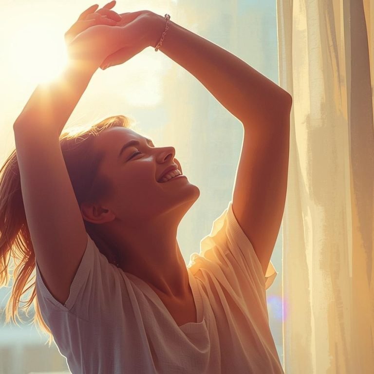 una mujer despertando renovada y llena de energia