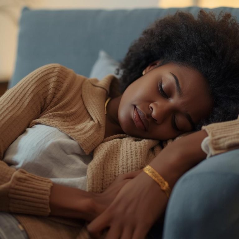 una mujer despues de desayunar ya sin energia y con sueño (1)