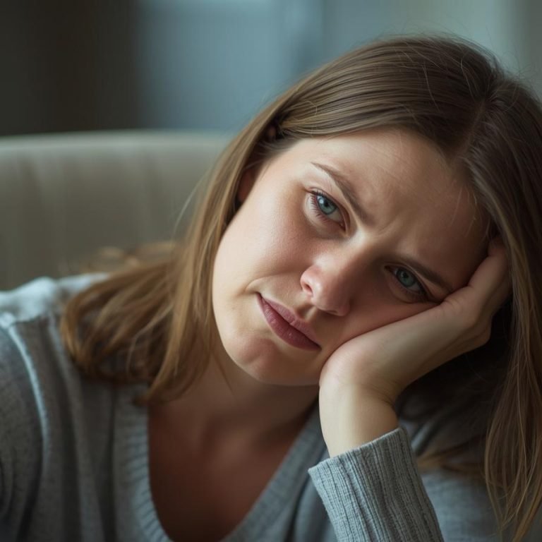 una mujer despues de desayunar ya sin energia y con sueño