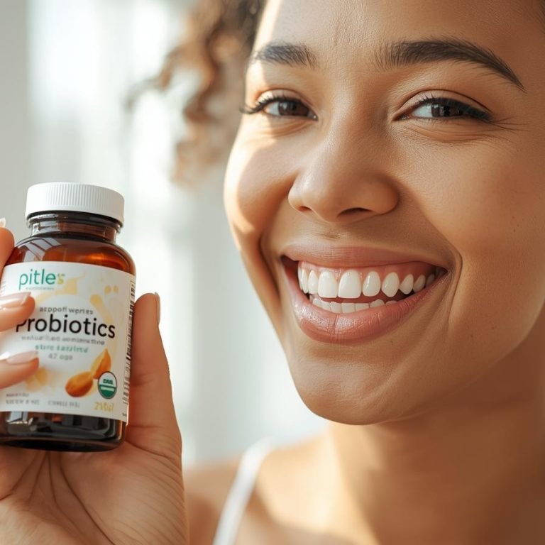 una mujer tomando probioticos