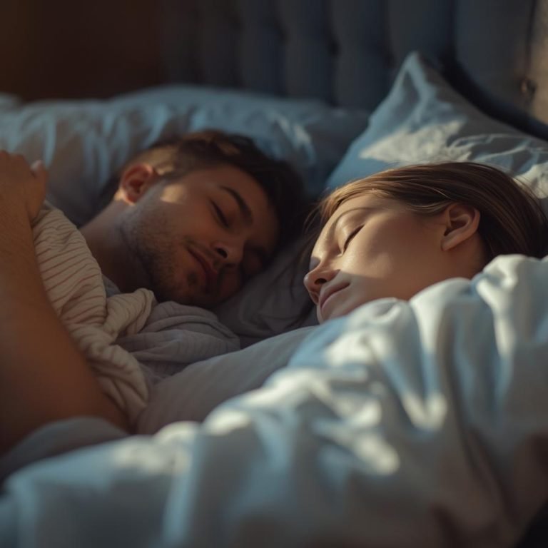 una pareja adulta durmiento tranquilamente