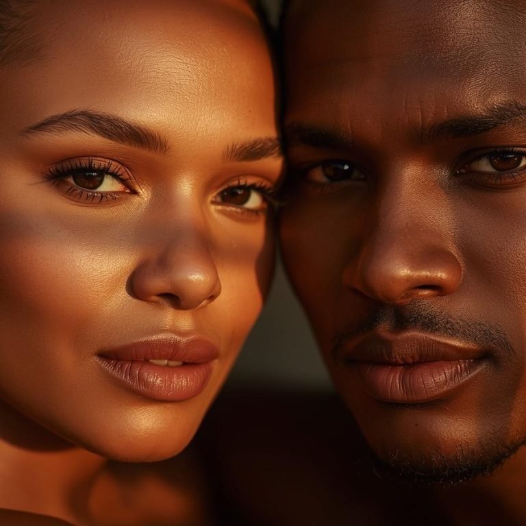 una pareja con piel luminosa y radiante