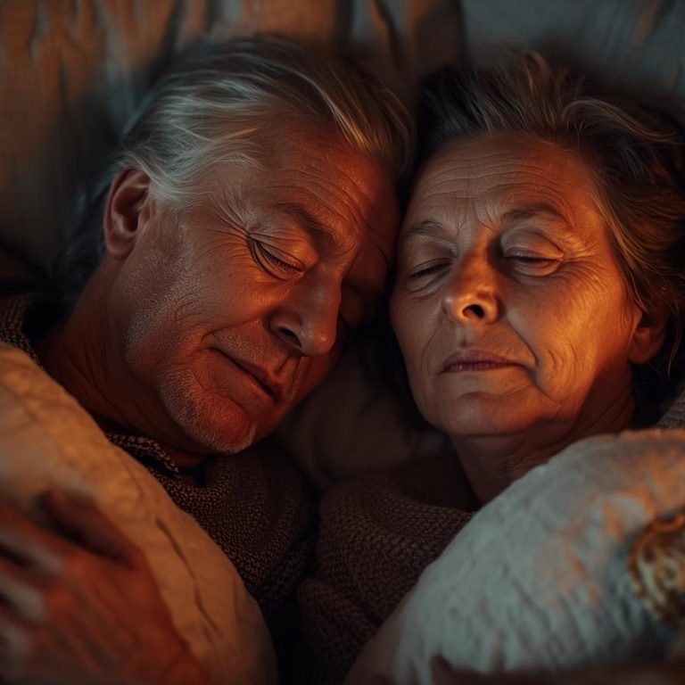 una pareja de adultos mayores durmiendo profundamente
